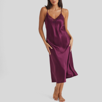 Long Chemise with Lace Merlot